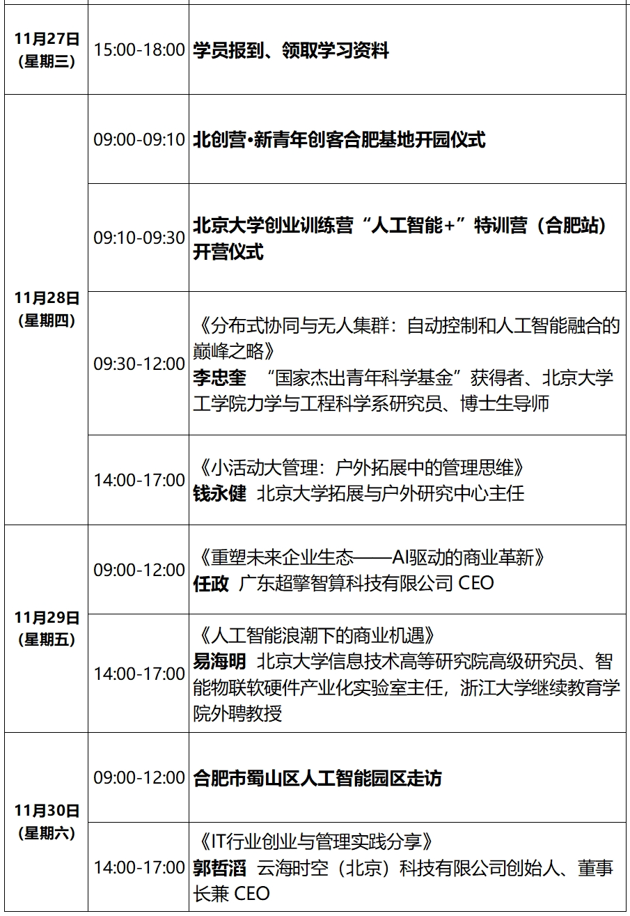 课程报名| 北京大学创业训练营“人工智能+”合肥特训班暨蜀山光合大讲堂火热招生中